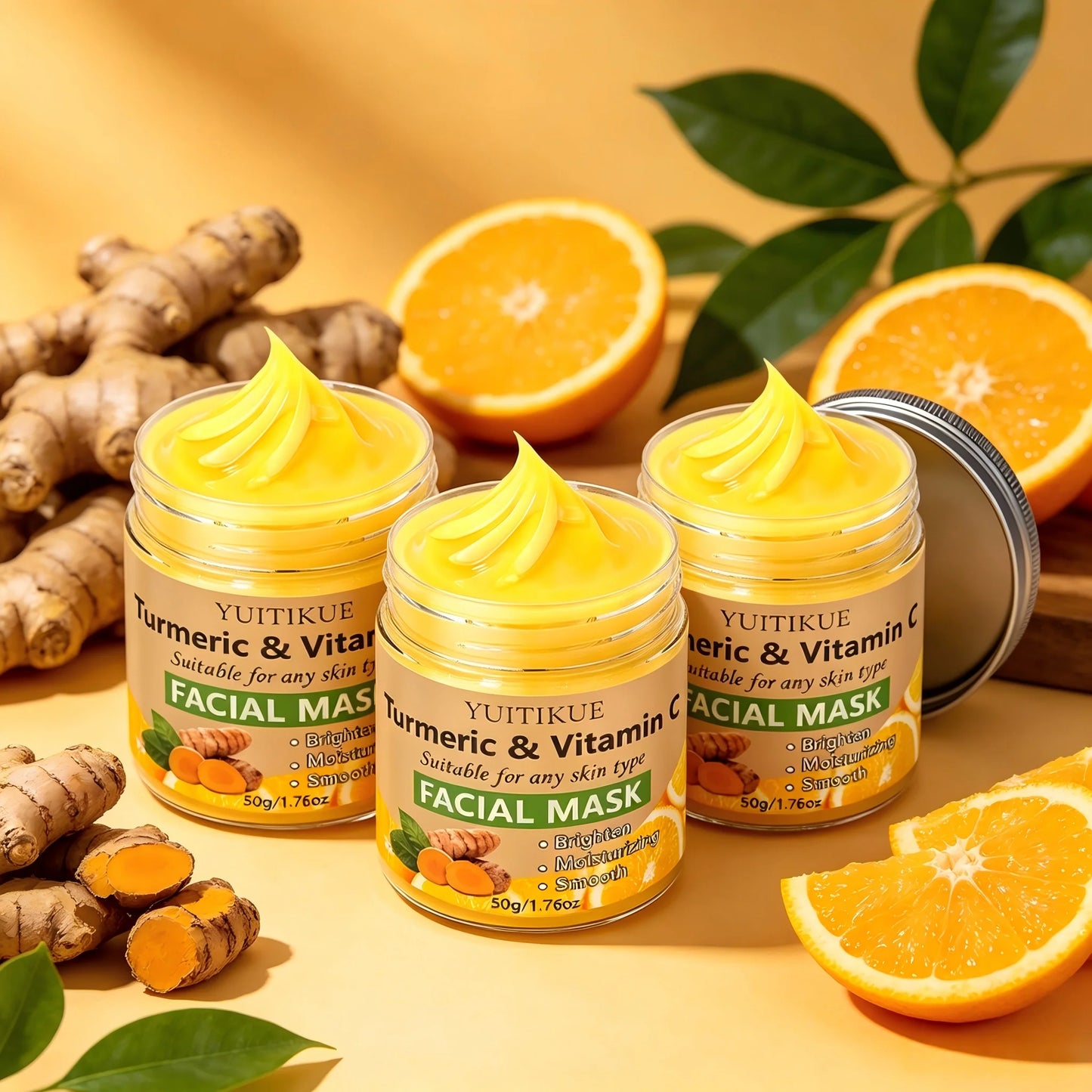 YUITIKUE Turmeric & Vitamin C Facial Mask 50g Brightening & Moisturizing Care for Smooth Skin Peaceful Pleasures Health and Wellness 3pc