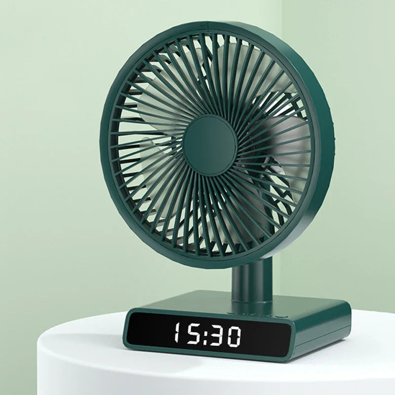 URGGU LED Clock Desktop Fan – Rechargeable Oscillating Fan