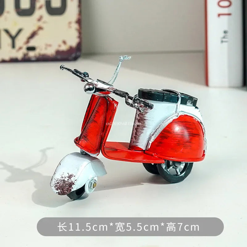 Mini Iron Pedal Small Motorcycle Model Handmade Ornaments Creative Small Moto Statue Miniatures Art Crafts Decoration Kids Gift Peaceful Pleasures Health and Wellness