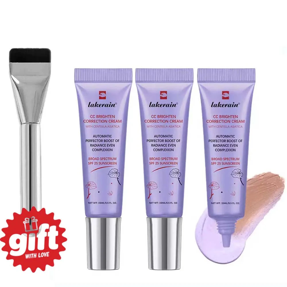 3Pcs Free Brush Color Changing CC Cream Centella Korean Liquid Foundation Long Lasting Face Base Makeup Foundation Peaceful Pleasures Health and Wellness 3pcs free Brush 3