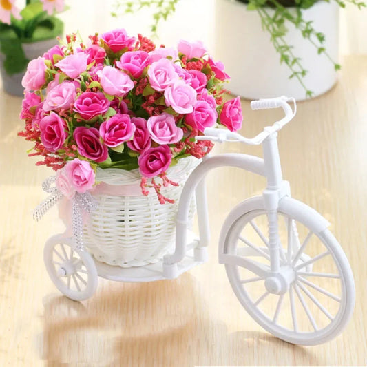Silk Rose Artificial Flowers Bicycle Vase Desktop Bonsai Decor Artificial Flower Decor Peaceful Pleasures Health and Wellness G