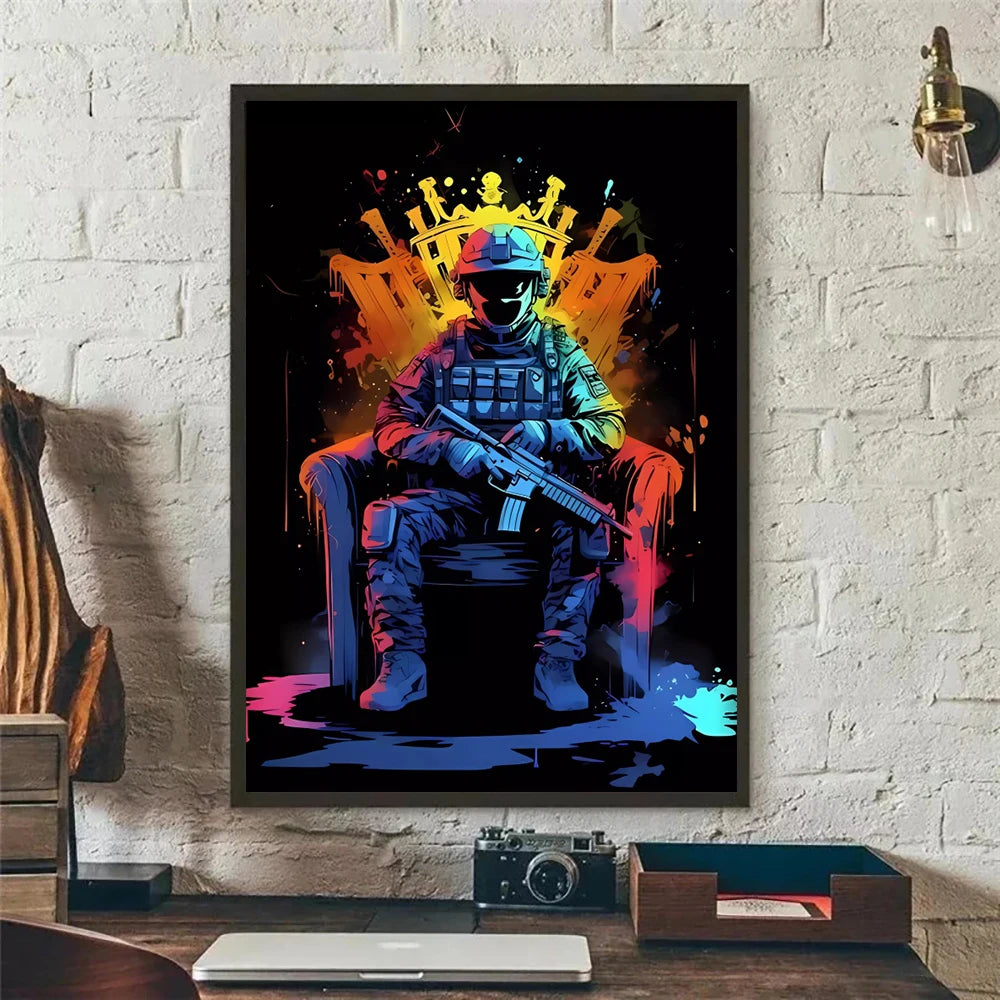 Neon Red Video Game Character Canvas Wall Art | Unframed Poster