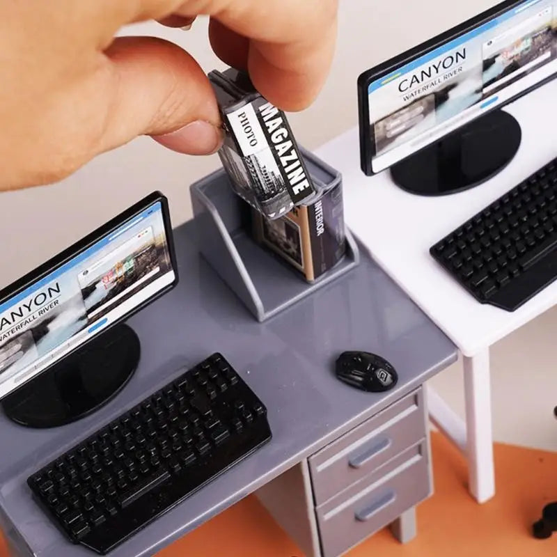 Miniature Computer Desk Scene Model | Plastic Office Decor