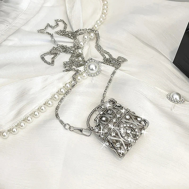 Rhinestone Mini Chain Bag – Gold & Silver Crossbody Purse
