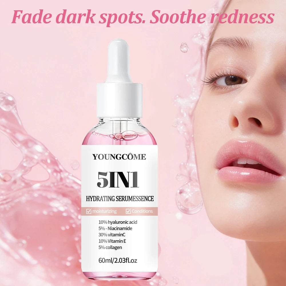 5-in-1 Hyaluronic Acid Face Serum, Infused with Vitamin C, Vitamin E & Collagen, Brighter Daily Moisturizing Essence for Soft Peaceful Pleasures Health and Wellness