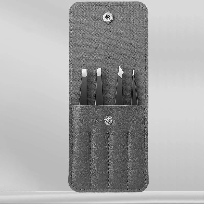 4-Pack Stainless Steel Precision Tweezers Set | Eyebrow & Lash