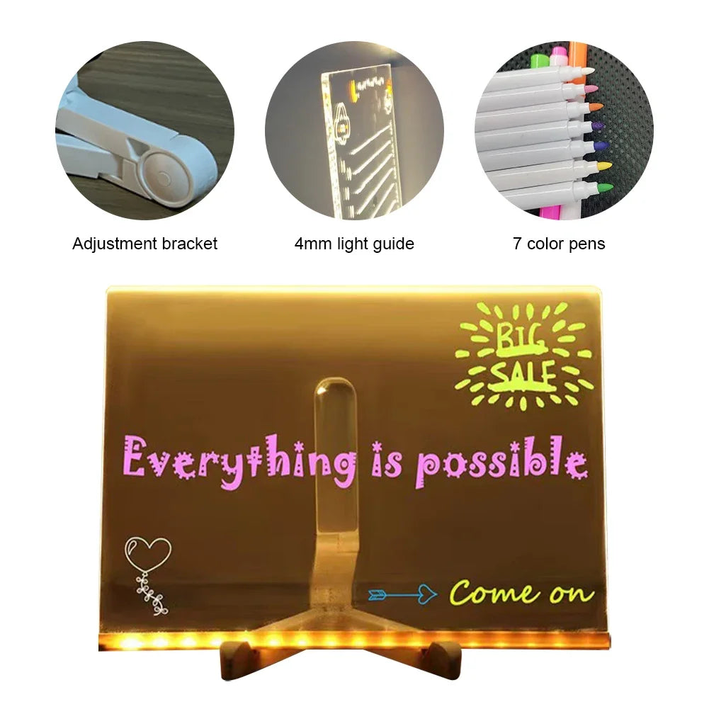 USB LED Night Light Acrylic Message Note Board Lamp With Stand Erasable Children Drawing Board Bedroom Night Lamp Christmas Gift Peaceful Pleasures Health and Wellness