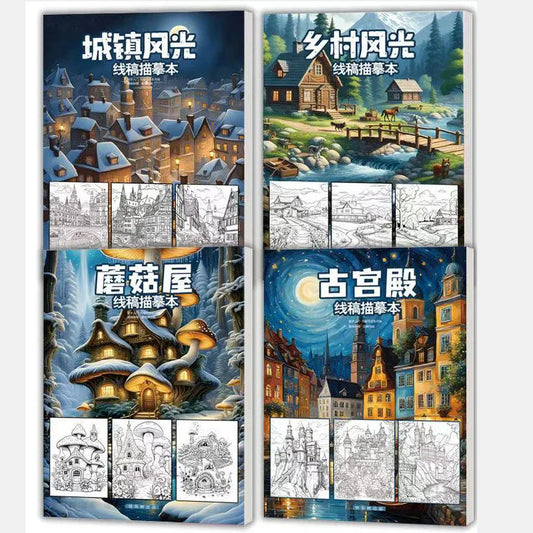 Landscape Line Art Tracing Coloring Book Scenery Sketch Drawing Pad Peaceful Pleasures Health and Wellness
