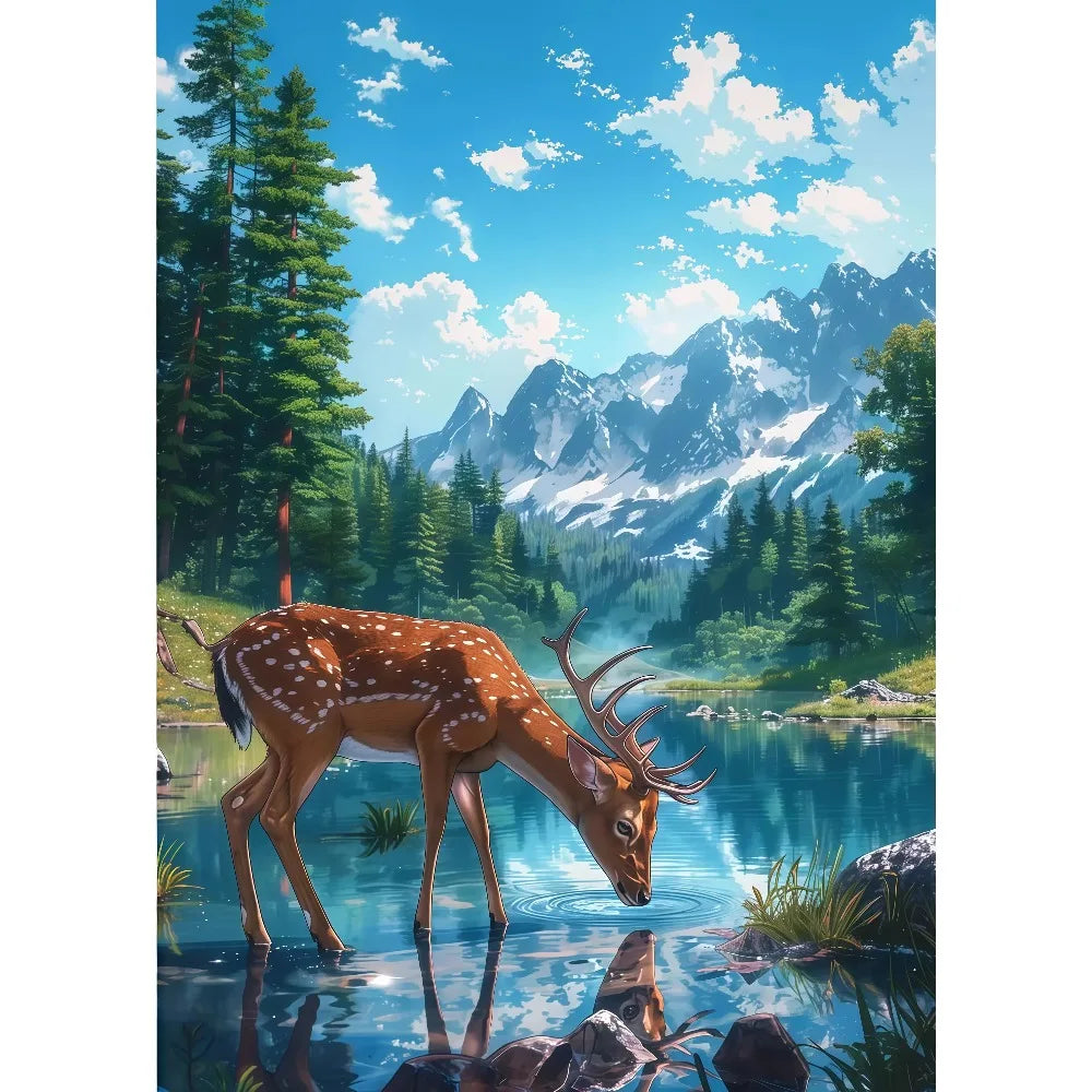 Anime Summer Landscape Canvas Wall Art | Beach Forest Cabin