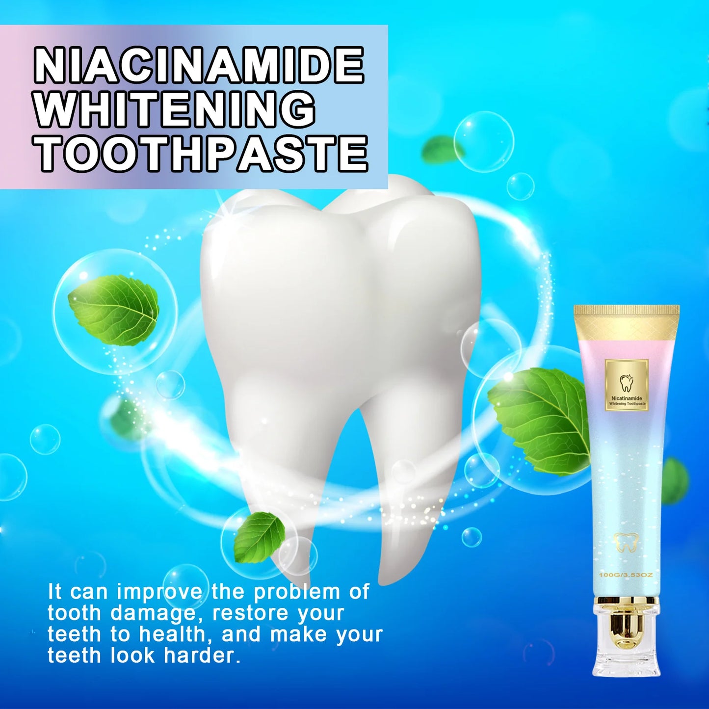 Nicotinamide Brightening Toothpaste Deep Cleaning Yellow Teeth Stains Removal Fresh Breath Enamel Gums Care Whitening Toothpaste Peaceful Pleasures Health and Wellness