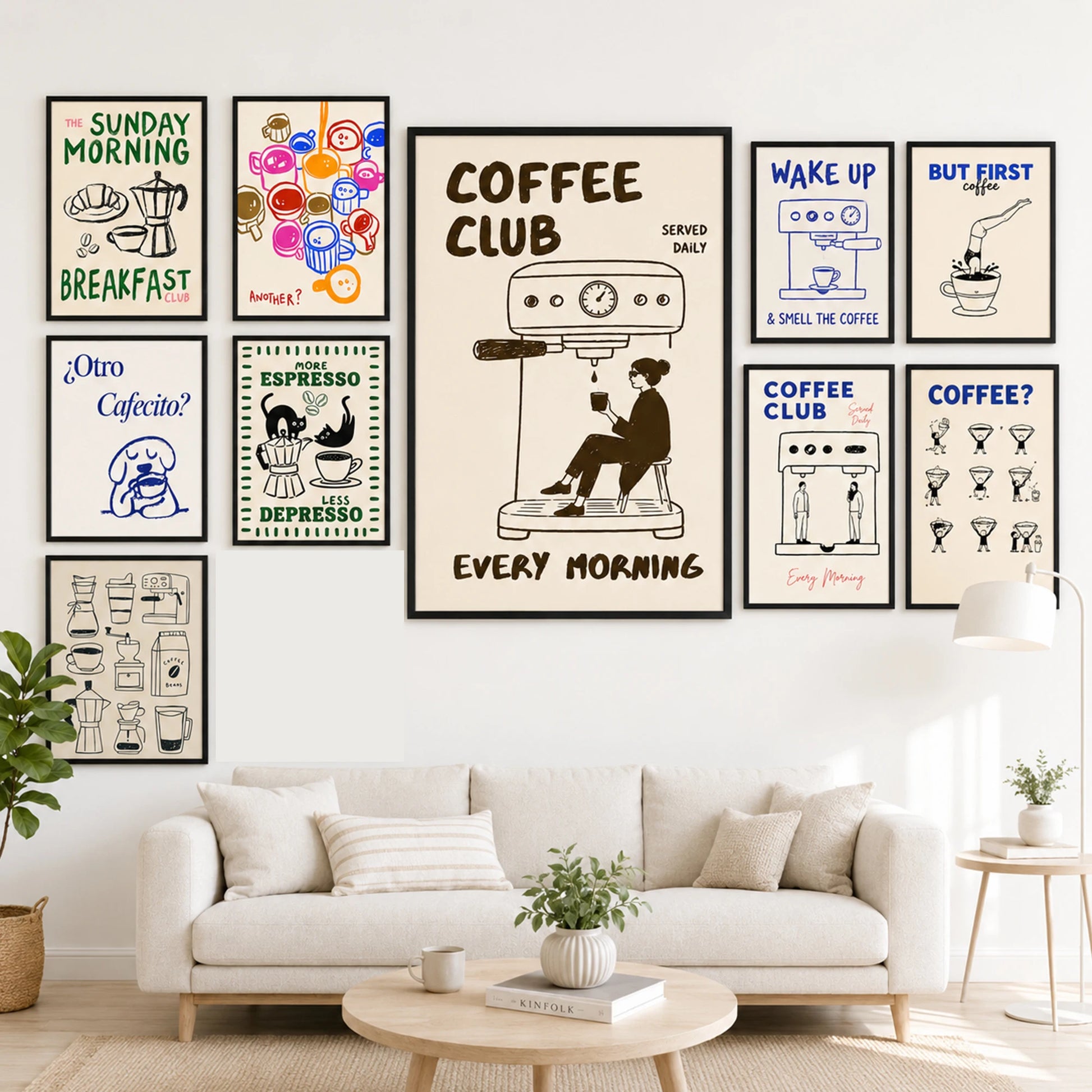 1pc CoffeeClub VintageCoffee ArtPrint WalDecor WithBarista &EspressoMachineDesign Perfect ForKitchen Office,Living Bed Bathroom, Peaceful Pleasures Health and Wellness