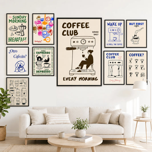 1pc CoffeeClub VintageCoffee ArtPrint WalDecor WithBarista &EspressoMachineDesign Perfect ForKitchen Office,Living Bed Bathroom, Peaceful Pleasures Health and Wellness