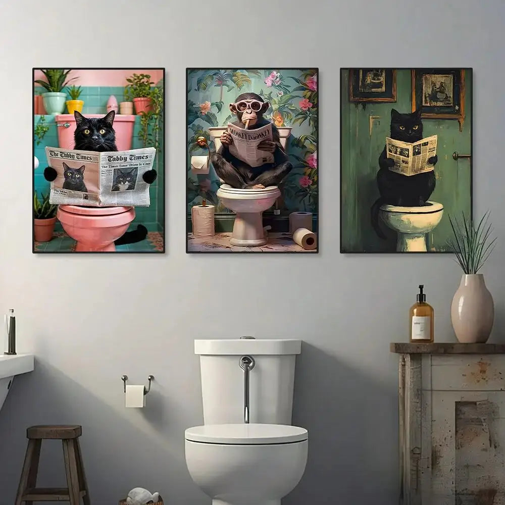 Funny Animal Toilet Canvas Wall Art | Bathroom Décor Poster