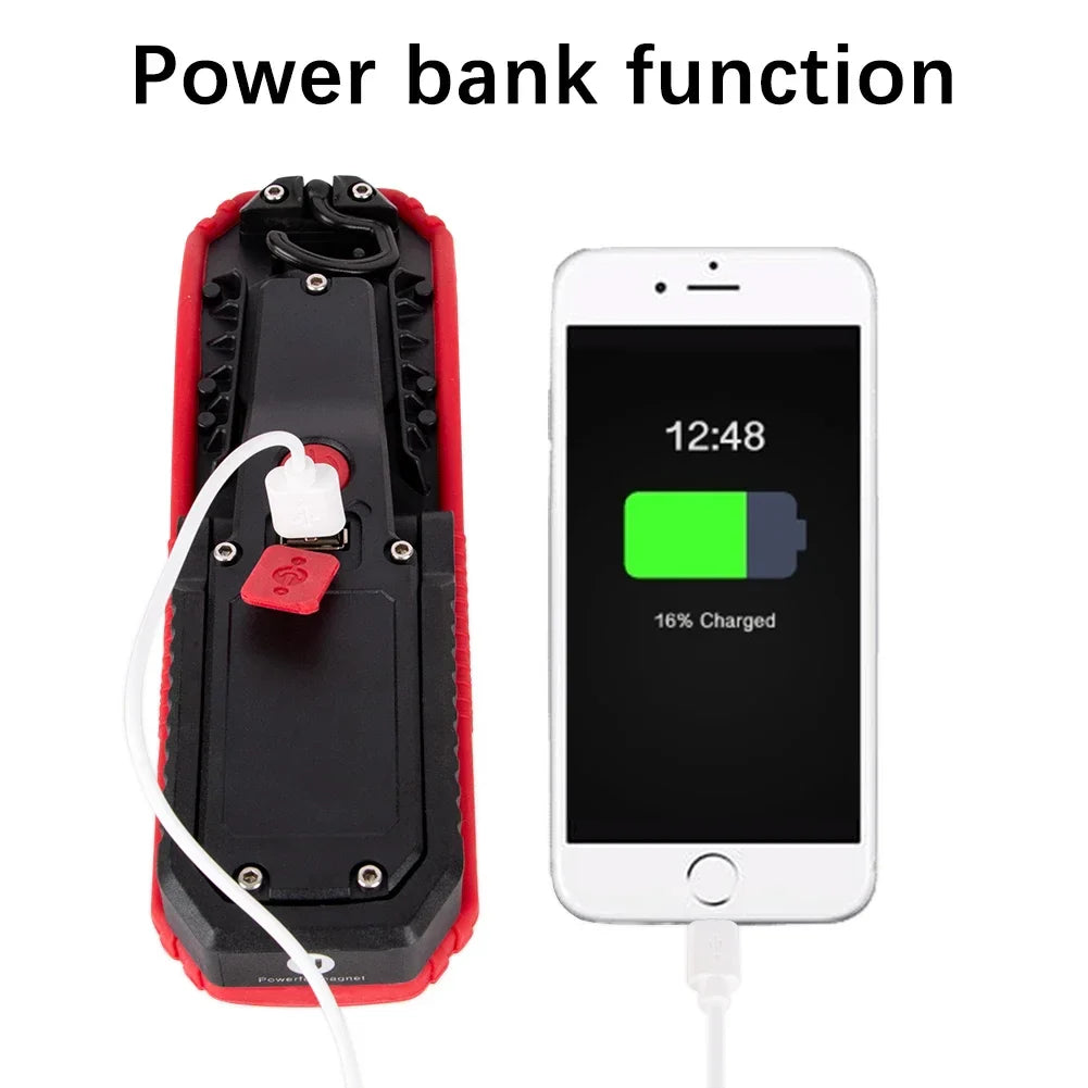COB LED Work Light USB Rechargeable Magnetic Camping Lantern 1800lm