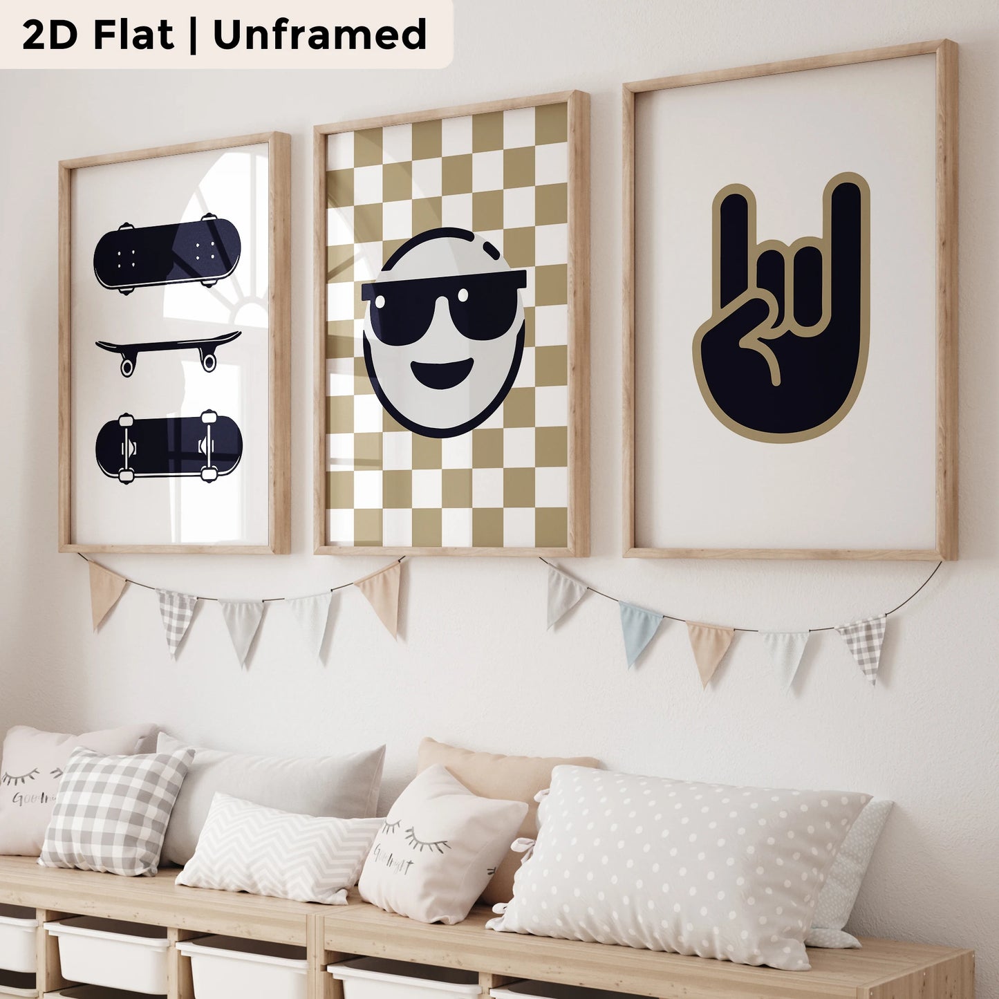 3-Piece Smiley Skateboard Canvas Wall Art Print Poster Set