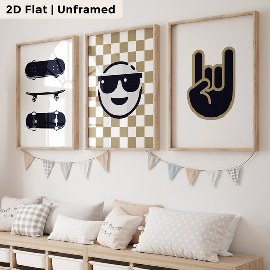 3-Piece Smiley Skateboard Canvas Wall Art Print Poster Set Canvas Wall Art Set Peaceful Pleasures Health and Wellness GP158-3pcs 30x40cm Unframed