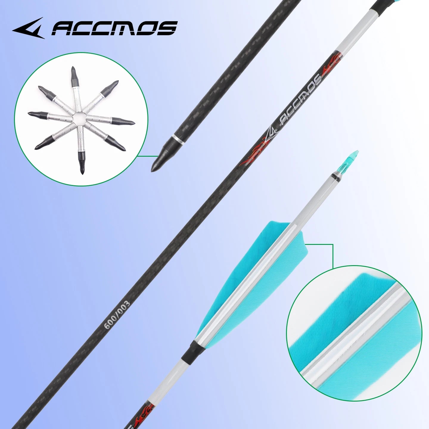 6 12 ACCMOS 3K Carbon Fiber Archery Arrows ID6 White Natural Feathers