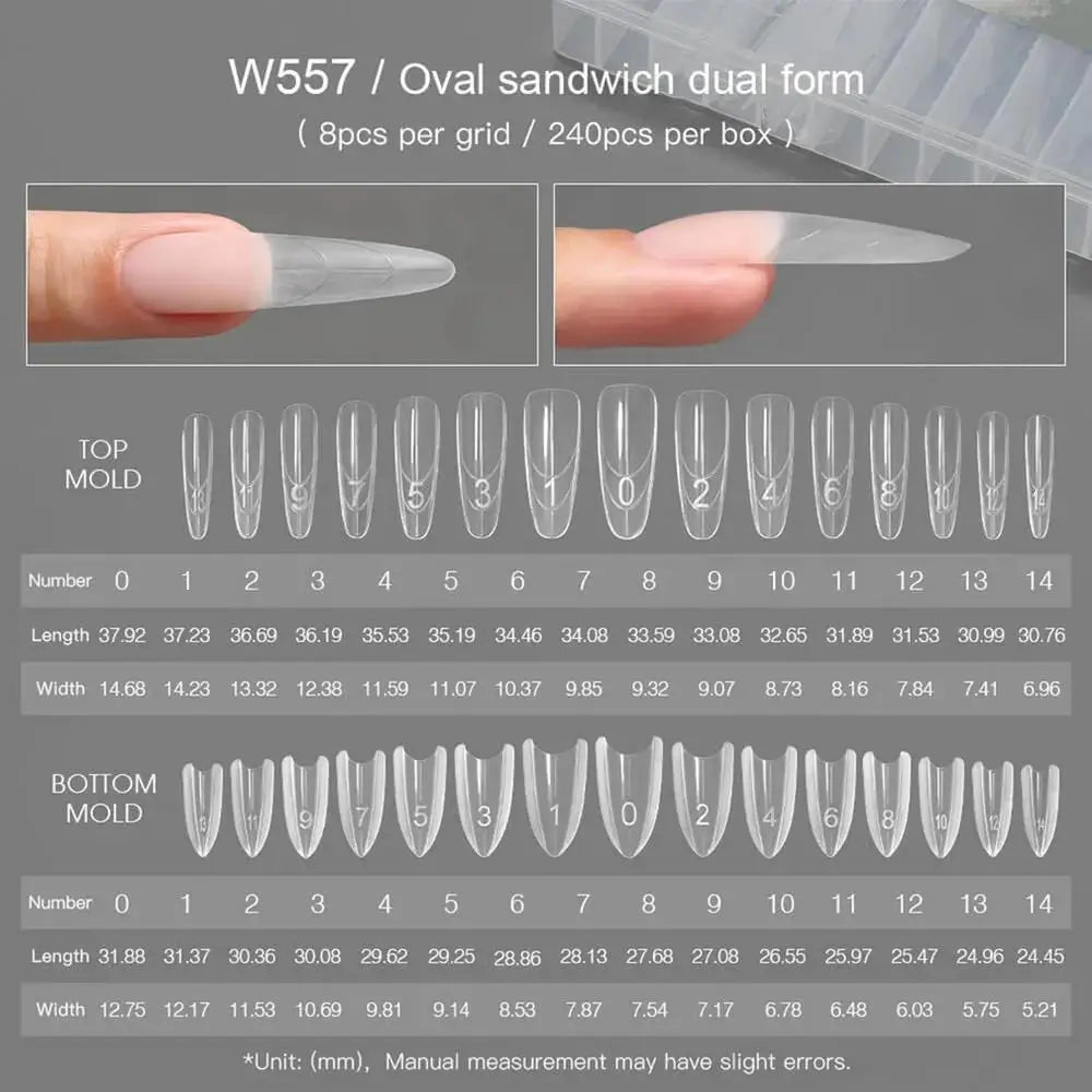 240Pcs Clear Building Nail Mold Tips Nail Extension Form Full Cover Finger Nail Arts Extend Builder Mold False Manicure Tool Peaceful Pleasures Health and Wellness B