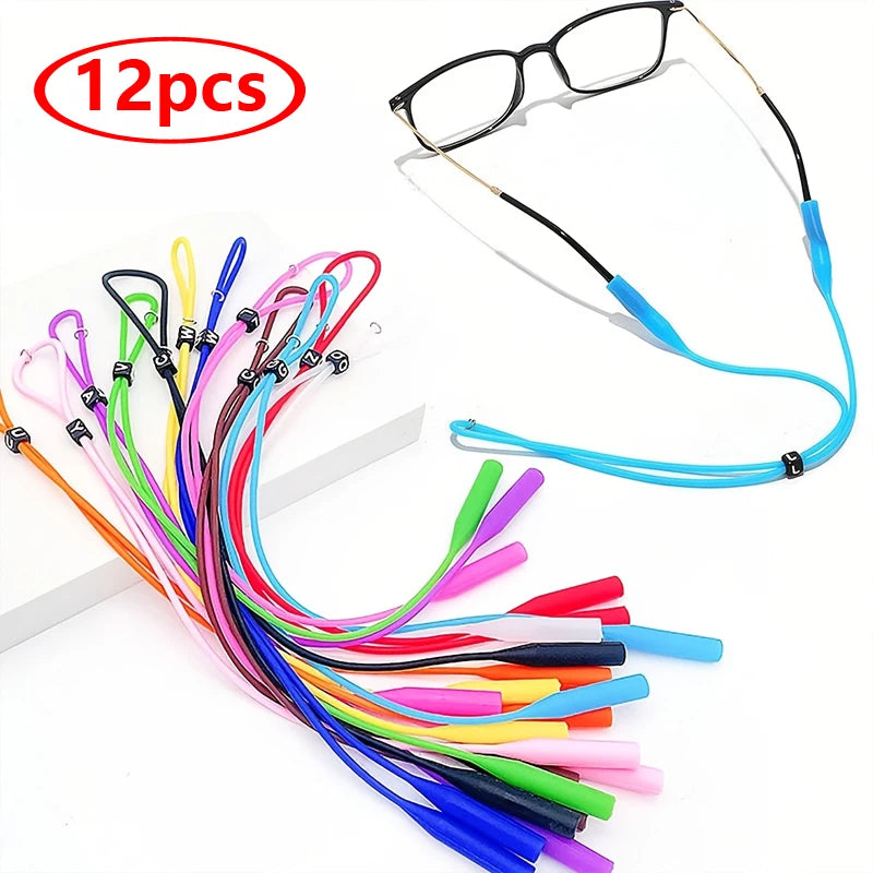 12pcs/24pcs Sports Eyewear Retainer Candy Color Silicone Sunglasses Women Eyeglasses Straps Adjustable Glasses Elastic Holder Peaceful Pleasures Health and Wellness