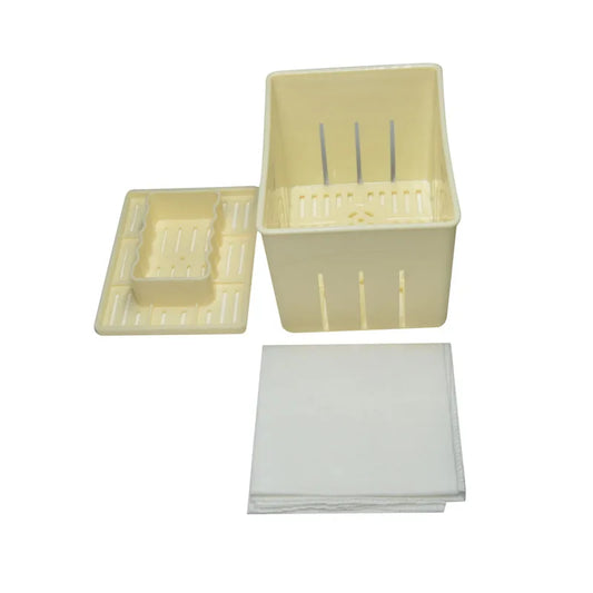 Homemade Tofu Mold Soybean Curd Tofu Making Mold With Cheese Cloth DIY Plastic Press Moulds Kitchen Cooking Tool Set Peaceful Pleasures Health and Wellness Beige and Gauze