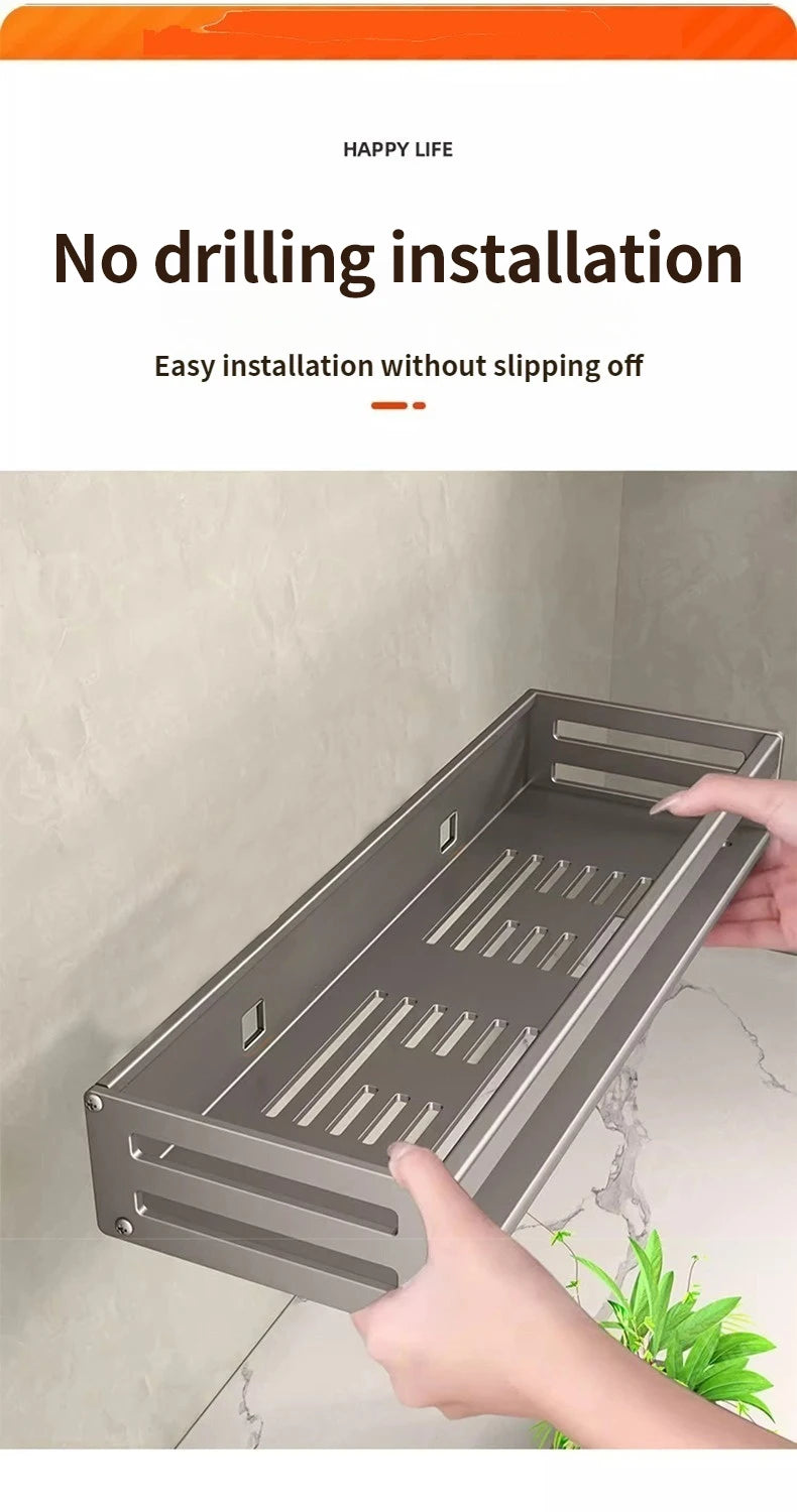 Aluminum No-Drill Shower Corner Shelf with Towel Bar