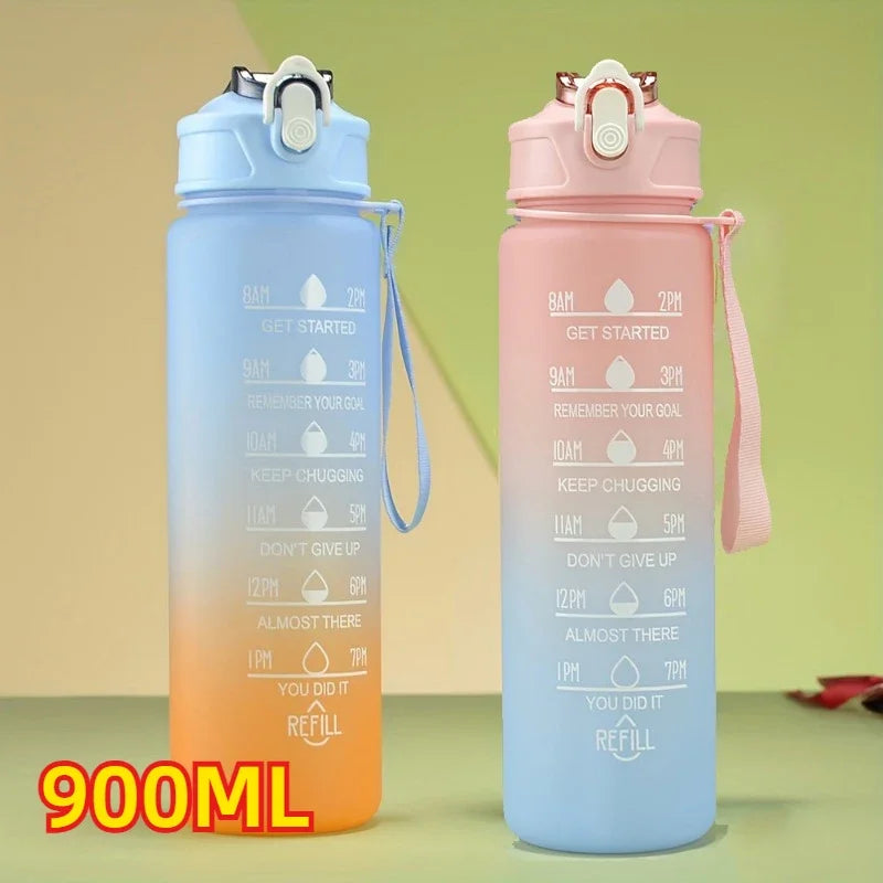 2L Motivational Sports Water Bottle with Time Marker & Straw