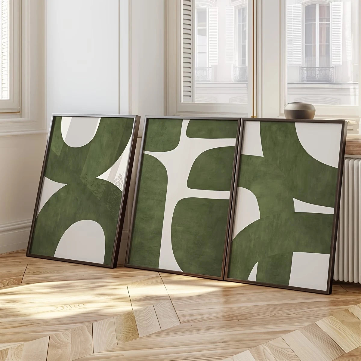 3-Piece Minimalist Green Abstract Canvas Wall Art Gallery Set
