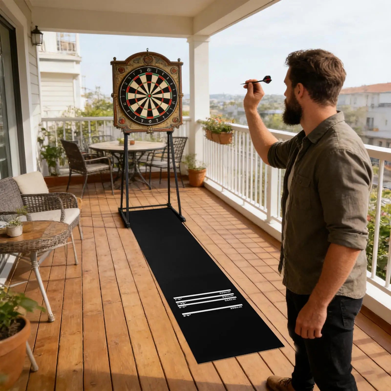 Darts Mat Non-Slip Floor Protector | 4 Throw Distances 300x34cm Dart Board Mat Peaceful Pleasures Health and Wellness