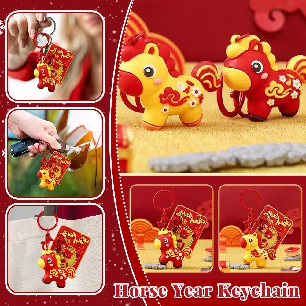 2pcs New Year of the Horse Zodiac Key Pendant - Get Money Now Theme Mascot Doll Creative Small Gift for Festive Decoration Peaceful Pleasures Health and Wellness