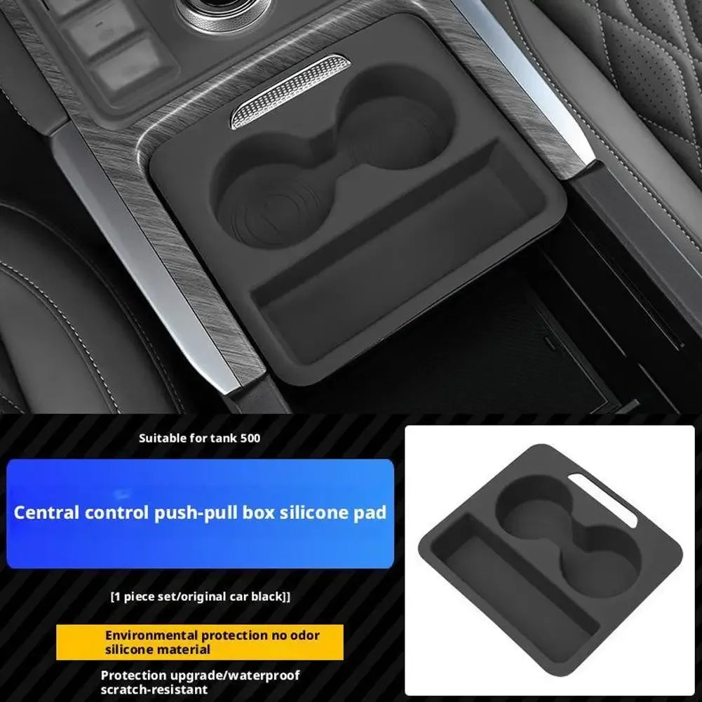 Car Central Control Push-pull Box Silicone Pad For Great Wall GWM Tank 500 Hi4-Z Hi4-T 2024-2025 Car Armrest Box Accessories Peaceful Pleasures Health and Wellness black
