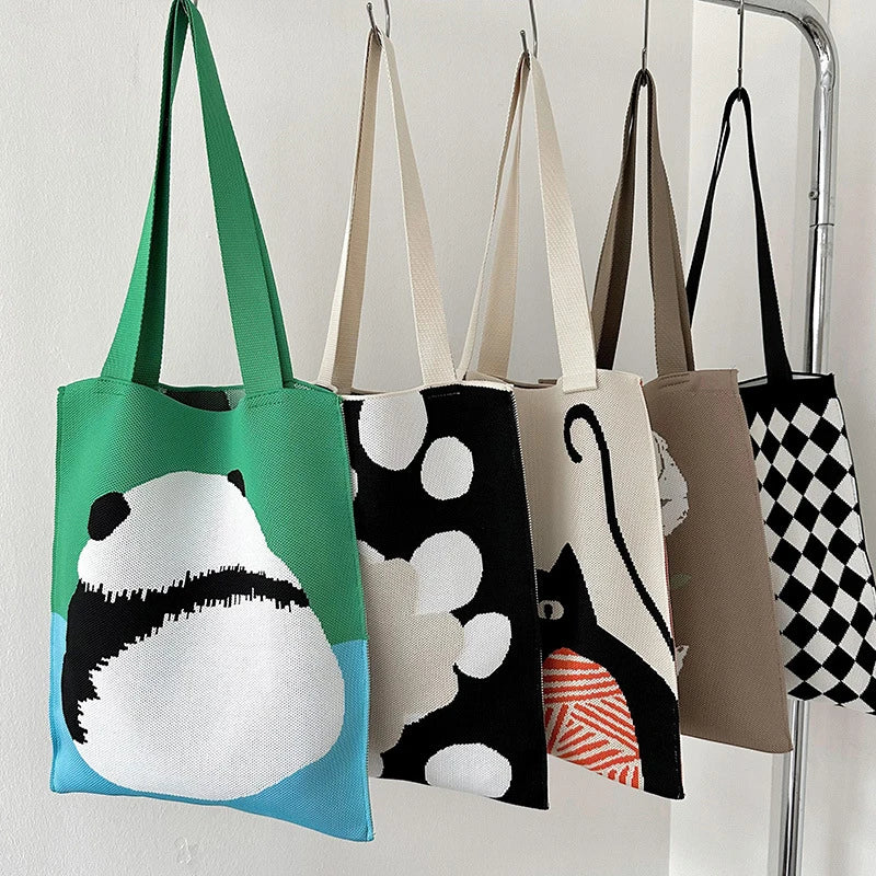 Knitted Cartoon Shoulder Bag – Large Capacity Women's Tote