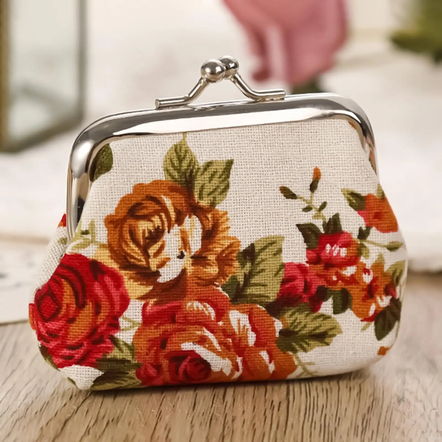 Vintage Kiss Lock Coin Purse Floral Change Wallet Small Money Bag for Women, Party Card Key Jewelry Beach Travel Shopping Peaceful Pleasures Health and Wellness