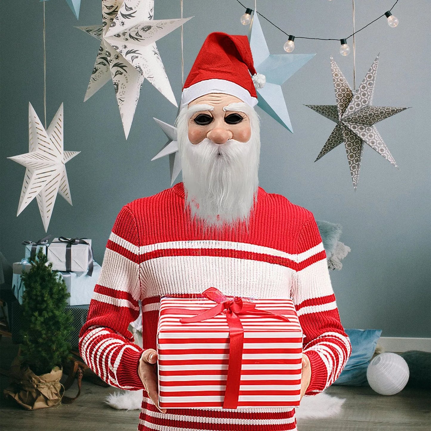 Santa Claus Full Face Latex Mask with Beard & Wig | Christmas Costume