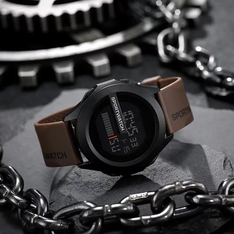 Waterproof Large Dial Men's Sporty Fashion Electronic Watch for Outdoor Adventure Decorative INS Style Peaceful Pleasures Health and Wellness Brown