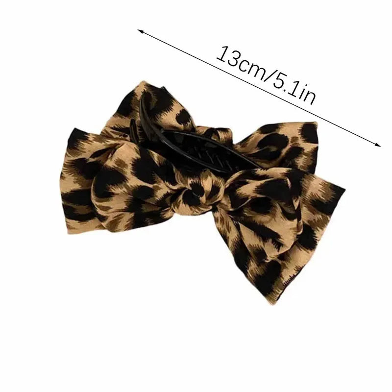 Vintage Leopard Print Bow Hair Clip Barrette for Women