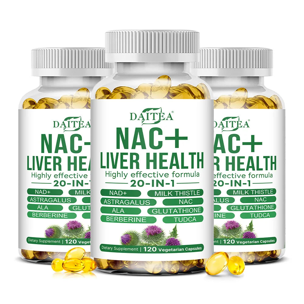 Liver Advanced+, 20-in-1 Complex with Milk Thistle, Dandelion, NAD, NAC, Glutathione, Artichoke, Turmeric, & Astragalus, Non-GMO Peaceful Pleasures Health and Wellness 120 count-3 bottle