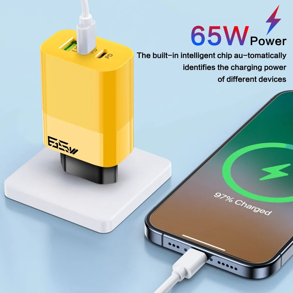 65W PD Fast Charger 3-Port USB-A Dual USB-C Wall Adapter Peaceful Pleasures Health and Wellness