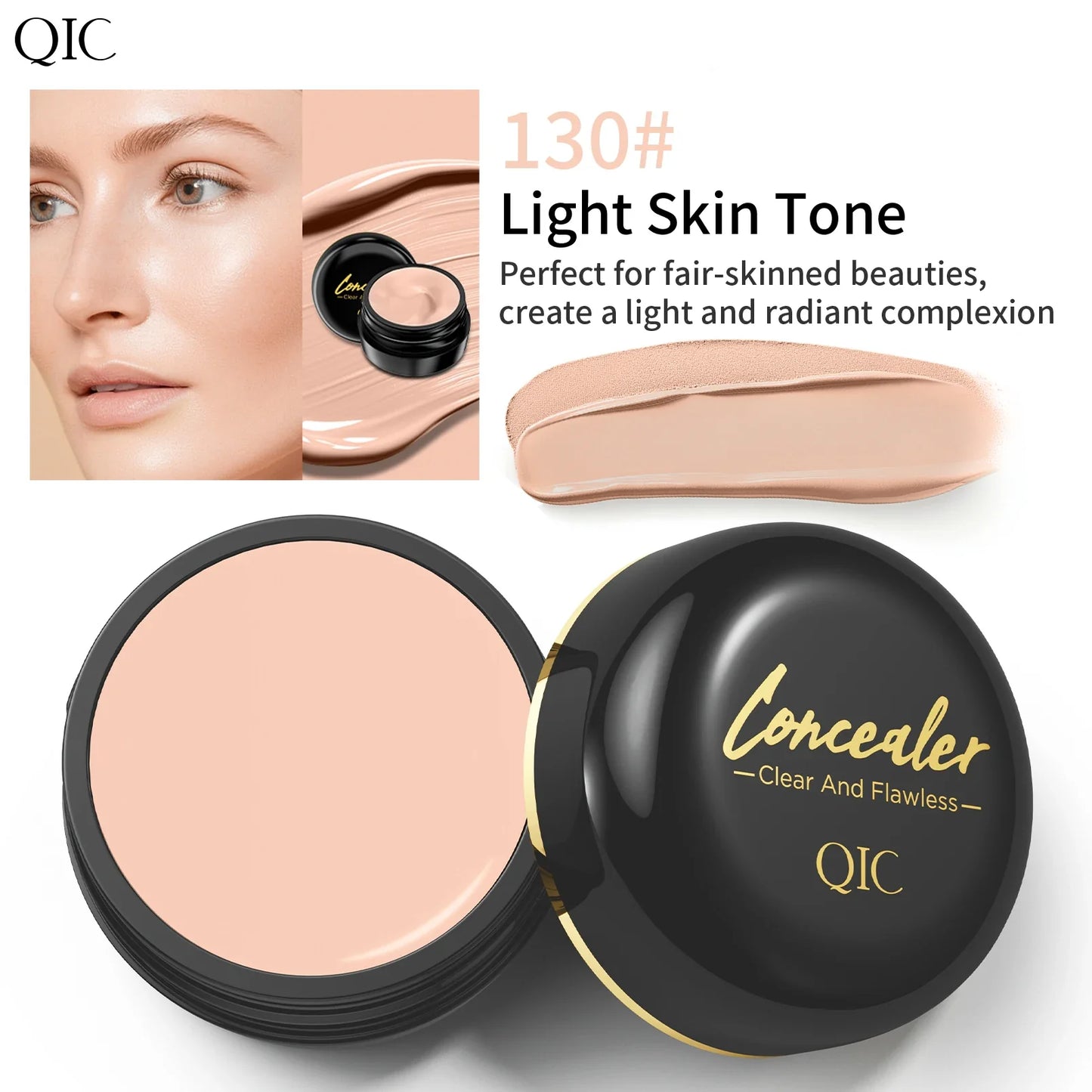 QIC Waterproof Full Coverage Concealer Cream | Long-Lasting