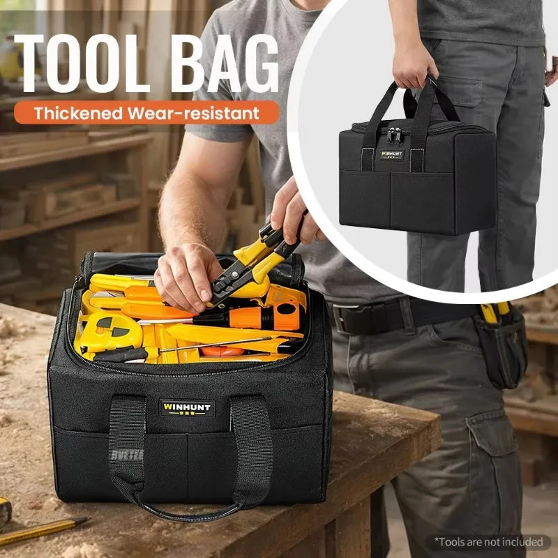 12 Inch Heavy Duty Tool Tote Bag, Waterproof Oxford Cloth Tool Organizer with Multi Pockets for Electrician DIY Home Maintenance Peaceful Pleasures Health and Wellness