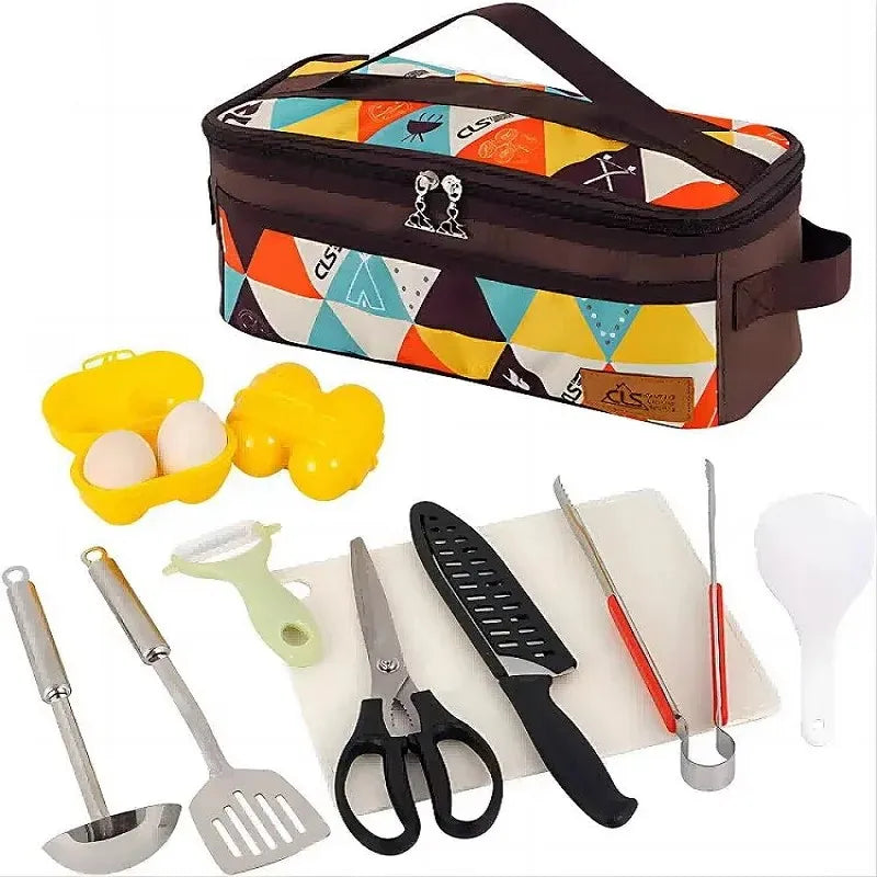 Camping Travel Cookware Organizer Bag Cooking Utensils Storge Portable Pouch for Outdoor Barbecue Camping Cooking Spoon Peaceful Pleasures Health and Wellness