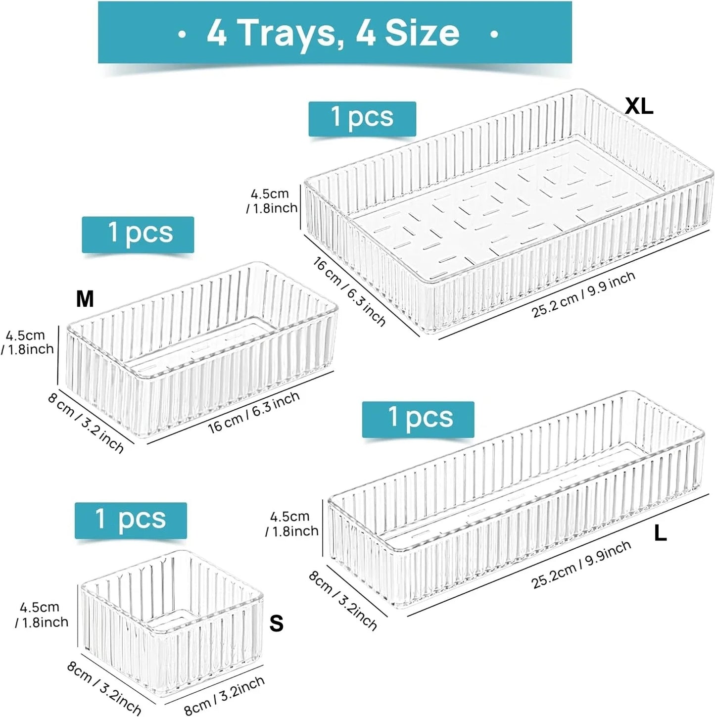 Clear Acrylic Drawer Organizer Bins | Stackable 4-Size Set