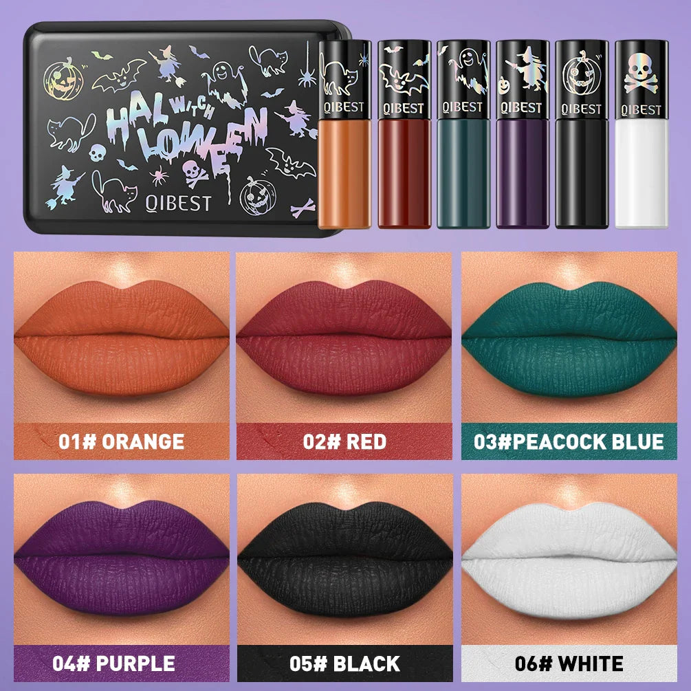 QiBest Halloween Matte Liquid Lipstick Set – 6 Bold Colors