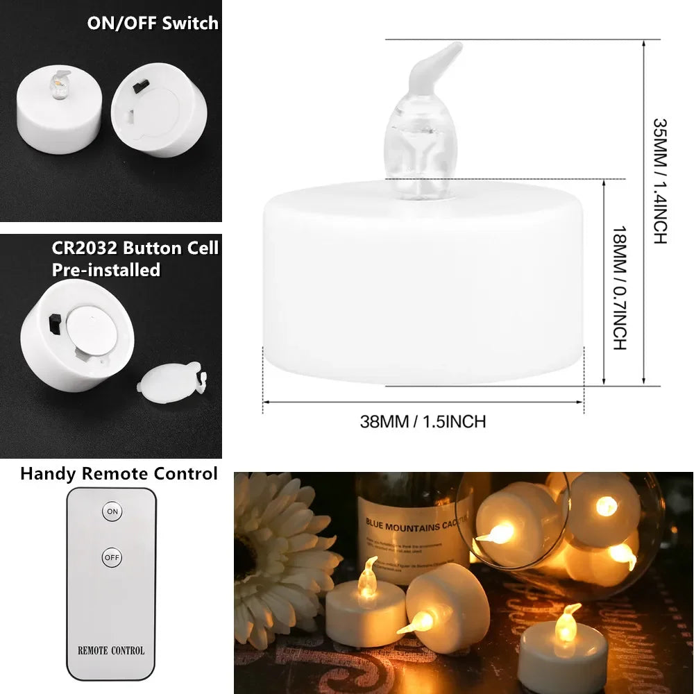Flameless LED Electronic Candle with Remote Control LED Lighting with Flickering Flame Tea Lights Wedding Party Home Decor Peaceful Pleasures Health and Wellness