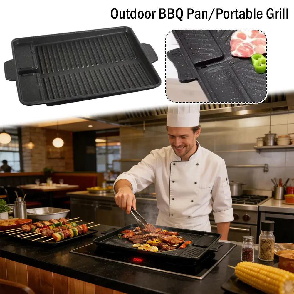 Black Healthy Stone Nonstick Smokeless BBQ Plate Portable Outdoor Camping Indoor Kitchen Teppanyaki Cassette Stove Pan Peaceful Pleasures Health and Wellness