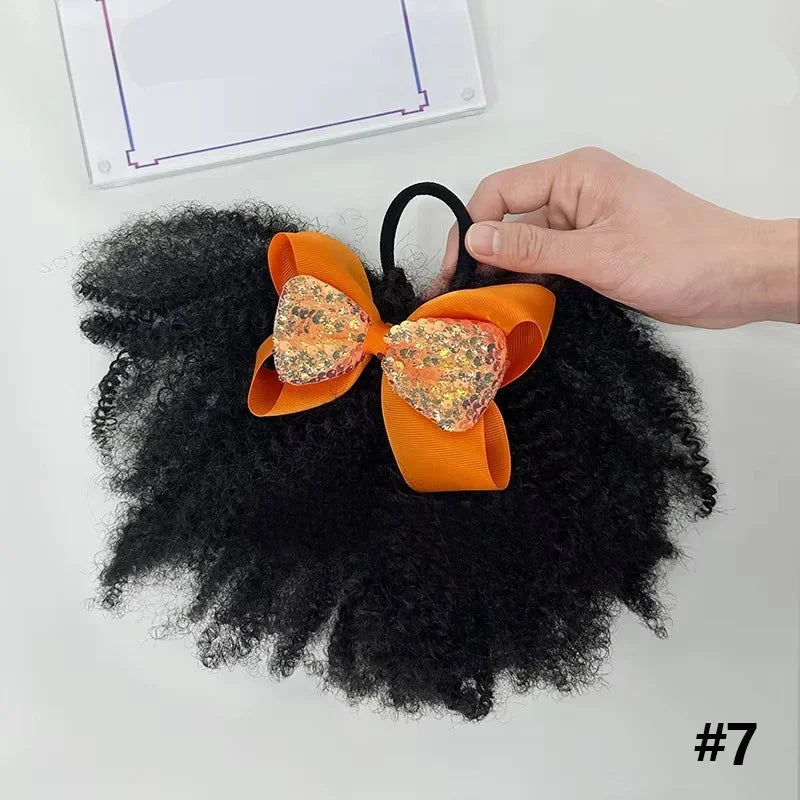 2pcs/ Luxury Kids Hair Buns Kids Afro Puff Soft Like Natural Human Hair Hand Feel Marley Kinky Bulk for Hair Girl with Elastic Peaceful Pleasures Health and Wellness orange
