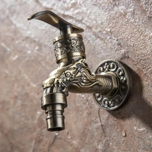 Antique Bronze Zinc Alloy Faucet Carved Wall Mount Tap Outdoor Garden Peaceful Pleasures Health and Wellness