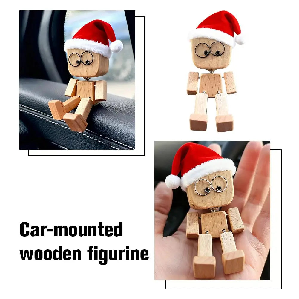 Christmas Hat Leg-swinging Robot Figurine Cute Wood Man Shaking Wooden Man Figurine With Function Of Changing Peaceful Pleasures Health and Wellness
