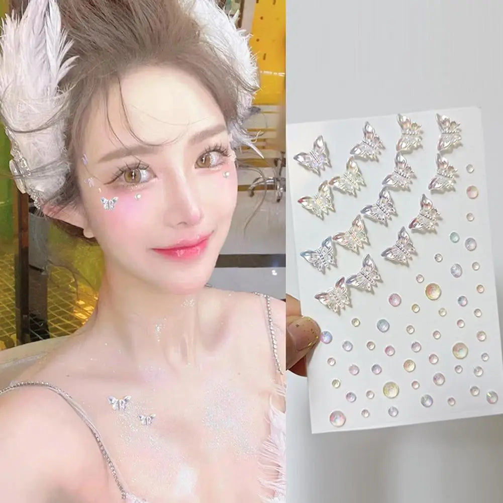 Butterfly Crystal Diamond Sticker Self Adhesive DIY Facial Temporary Tattoos Stickers for Stage Daily Makeup Face Decals Peaceful Pleasures Health and Wellness