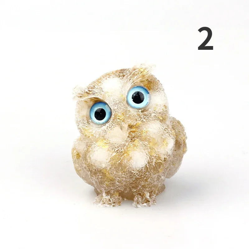 Natural Crystal Stone Gravel Owl Animal Crafts Hand Made Small