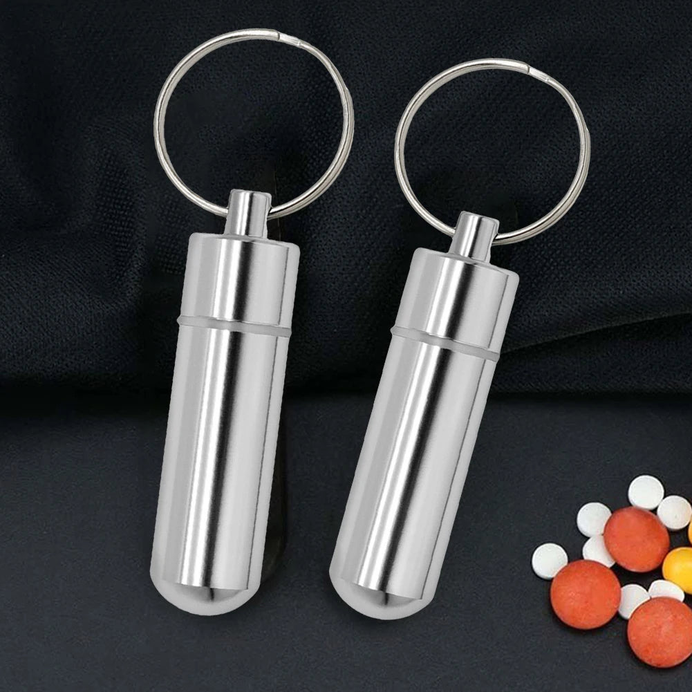 Keychain Pill Box Case Bottle Portable Waterproof Elderly First Aid Pill Case Aluminum Alloy for Outdoor Travel Camping Peaceful Pleasures Health and Wellness
